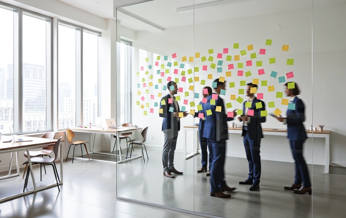 Ambiente de workshop de inovação corporativa